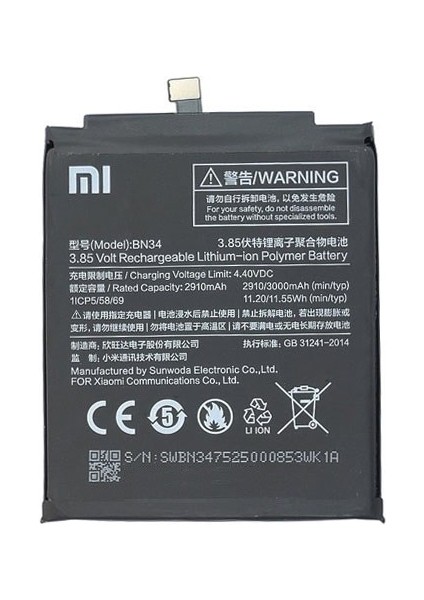 Xiaomi Redmi 5A BN34 Uyumlu Batarya Pil