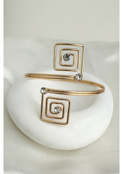 Altın Rengi Taş Detay Kare Geometrik Şekilli Kol Aksesuarı(Çapı:9cm) fiyatları