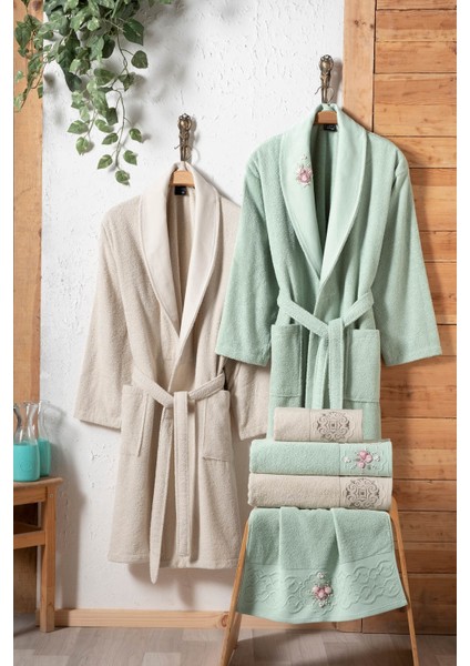 Fiesta Elite Bukle Jakarlı 3D Nakışlı Bornoz Seti 6 Parça fiyatları