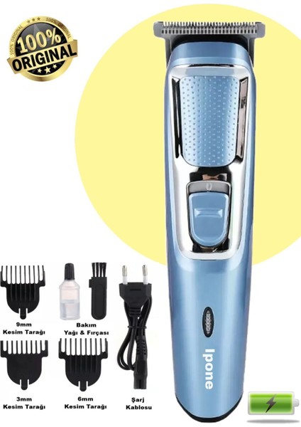 IP-1017 Profesyonel Kablosuz Şarjlı Saç ve Sakal Tıraş Makinesi – Mavi Gümüş, Ergonomik ve Hafif Tasarım fiyatları
