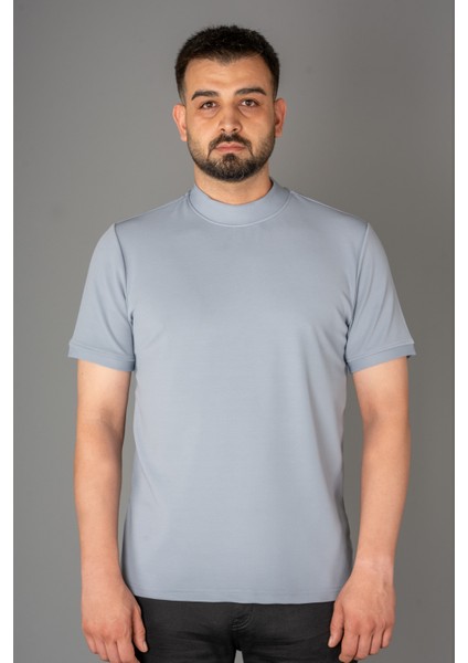 Erkek Mavi Yarım Boğazlı Soft T-Shirt modelleri