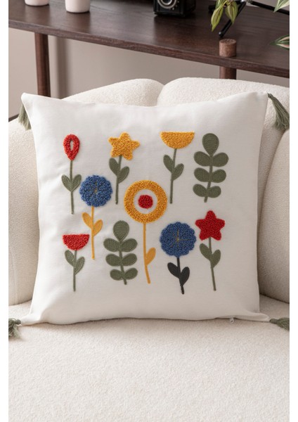 Comfort Punch Desenli Kırlent Kılıfı Kare Dekoratif Bohem Nakışlı Koltuk Yastık Kılıfı Panç 45X45 fiyatları