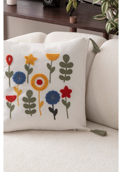 Comfort Punch Desenli Kırlent Kılıfı Kare Dekoratif Bohem Nakışlı Koltuk Yastık Kılıfı Panç 45X45 modelleri