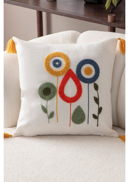 Comfort Punch Desenli Kırlent Kılıfı Kare Dekoratif Bohem Nakışlı Koltuk Yastık Kılıfı Panç 45X45 fiyatları