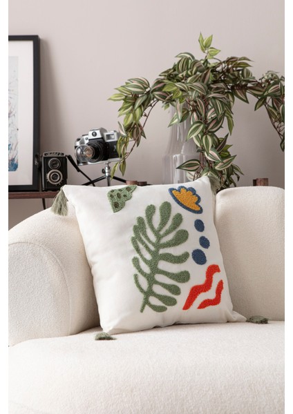 Comfort Punch Desenli Kırlent Kılıfı Kare Dekoratif Bohem Nakışlı Koltuk Yastık Kılıfı Panç 45X45