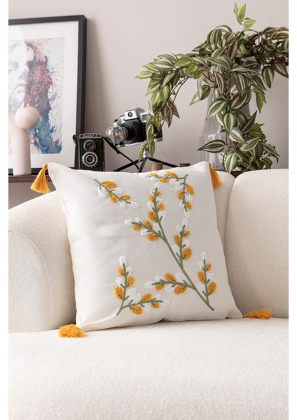 Comfort Punch Desenli Kırlent Kılıfı Kare Dekoratif Bohem Nakışlı Koltuk Yastık Kılıfı Panç 45X45