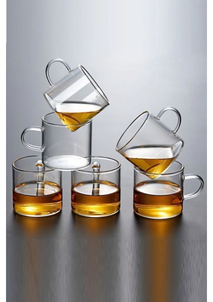 Kulplu Borosilikat Cam Kahve Yanı Bardağı, Mini Çay Kupası, Espresso ve Latte Kupası 125 ml
