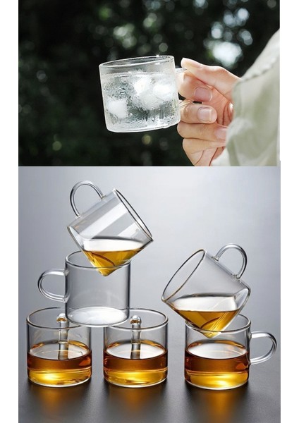 Kulplu Borosilikat Cam Kahve Yanı Bardağı, Mini Çay Kupası, Espresso ve Latte Kupası 125 ml fiyatları
