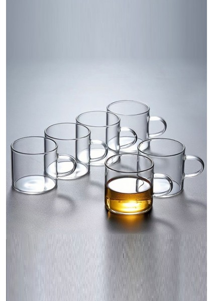 Kulplu Borosilikat Cam Kahve Yanı Bardağı, Mini Çay Kupası, Espresso ve Latte Kupası 125 ml fırsatları