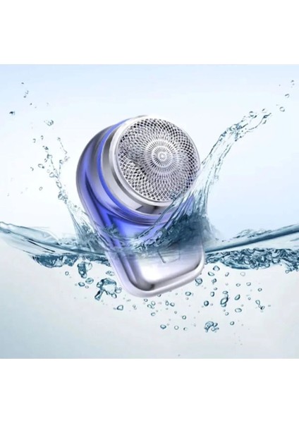 Mini Taşınabilir Tıraş Makinesi, Islak ve Kuru Kullanım, Seyahat Dostu, Gri-Mavi