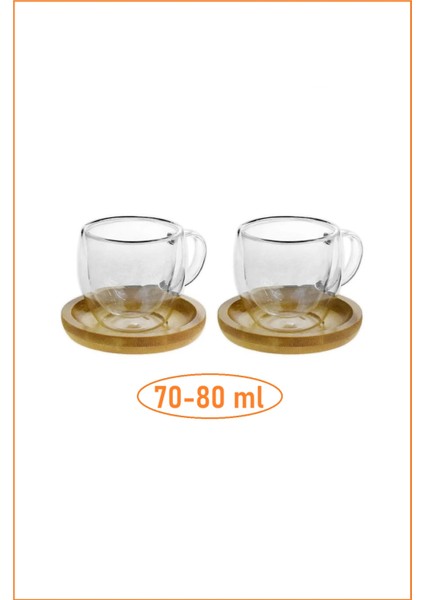 Çift Çidarlı Kulplu Borosilikat Cam Kahve Kupası, Mini Çay Kupası, Espresso ve Latte Kupası 80 ml