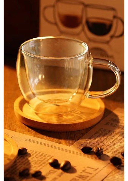 Çift Çidarlı Kulplu Borosilikat Cam Kahve Kupası, Mini Çay Kupası, Espresso ve Latte Kupası 80 ml modelleri
