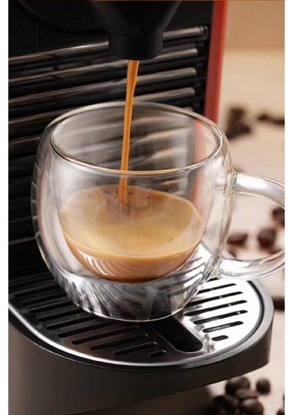 Çift Çidarlı Kulplu Borosilikat Cam Kahve Kupası, Mini Çay Kupası, Espresso ve Latte Kupası 80 ml fırsatları