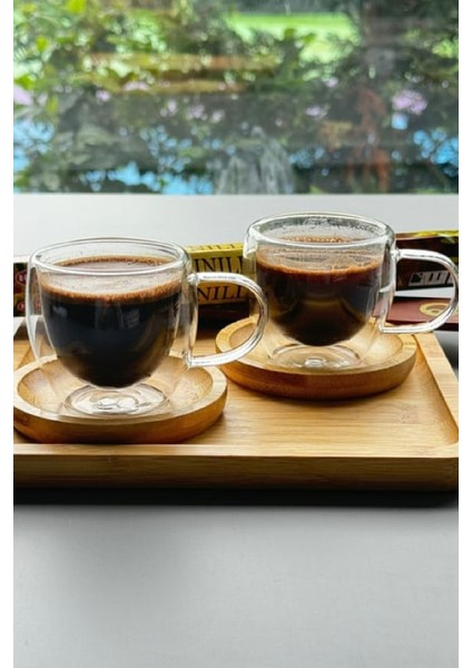 Çift Çidarlı Kulplu Borosilikat Cam Kahve Kupası, Mini Çay Kupası, Espresso ve Latte Kupası 80 ml