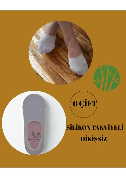 6'lı Bambu Beyaz Kadın Babet ( Silikonlu-Dikişsiz-Takviyeli-Parfümlü) Çorap
