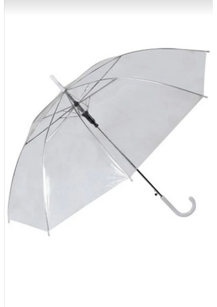 Şeffaf Şemsiye Beyaz Baston Saplı, Dayanıklı ve Şık Koruma Sağlayan Ürün