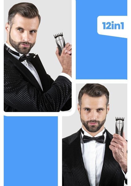 Paslanmaz Çelik Adaptörlü Erkek Bakım Seti, Standlı ve Fonksiyonlu Siyah