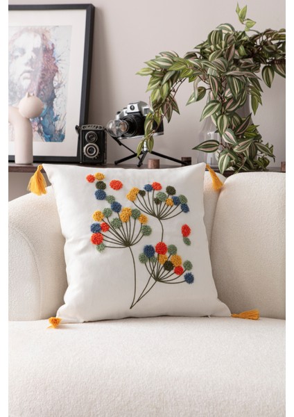 Comfort Punch Desenli Kırlent Kılıfı Kare Dekoratif Bohem Nakışlı Koltuk Yastık Kılıfı Panç 45X45