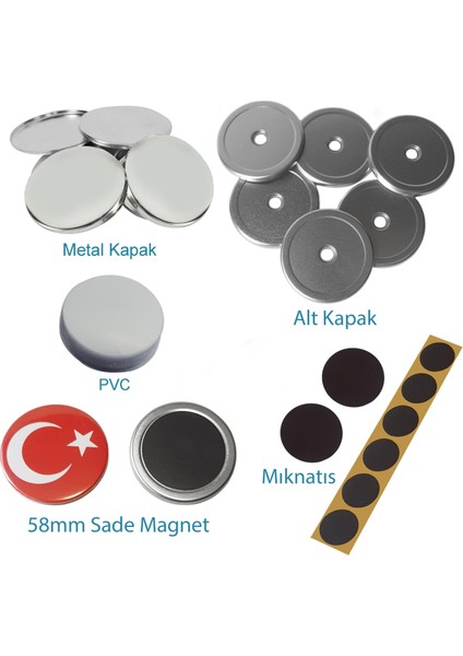 Vizyonstore Buton Sade Magnet 100 Adet VG58BSM Ø 58 mm Montajsız Sarf
