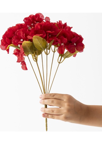 Yapay Ortanca Çiçeği 35 cm 7 Dal Kırmızı