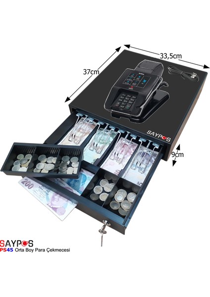Verifone MX915 Yazarkasa Uyumlu 4 Banknotlu Anahtardan Açılır Para Çekmecesi 33,5x37x9cm