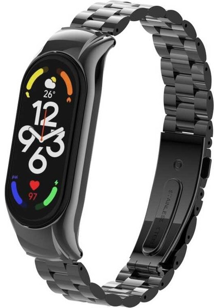 Xiaomi Mi Band 7 Uyumlu Krd-04 Metal Kordon Tknc - Siyah