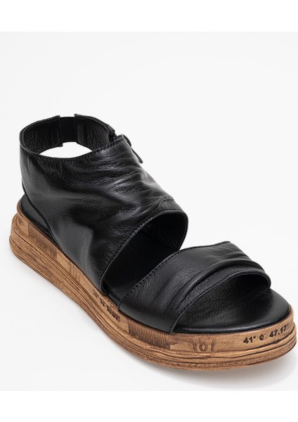 Lunas Siyah Hakiki Deri Yandan Fermuarlı Kadın Sandalet modelleri