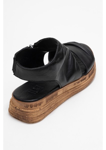 Lunas Siyah Hakiki Deri Yandan Fermuarlı Kadın Sandalet indirimleri