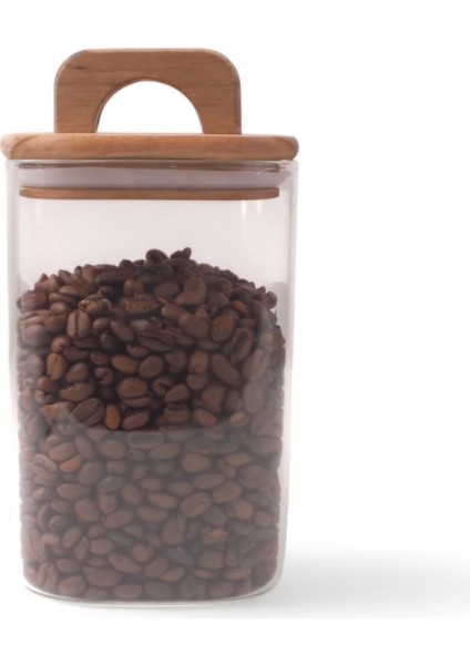 1200 ml Akasya Kapaklı Kare Cam Kavanoz BOR041