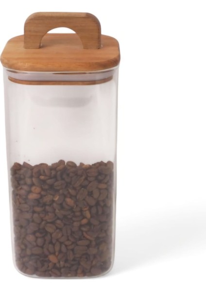 1600 ml Akasya Kapaklı Kare Cam Kavanoz BOR042