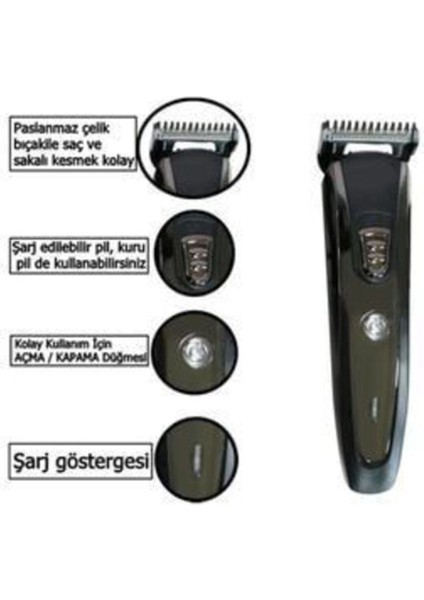Şarjlı Fonksiyonlu Saç Sakal ve Traş Makinesi Seti, Siyah fırsatları