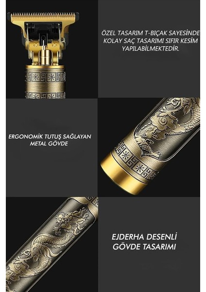 Şarjlı Profesyonel Saç Sakal Ense ve Vücut Tıraş Makinesi, T Bıçaklı Epilasyon