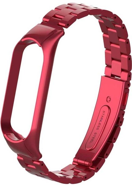 Xiaomi Mi Band 5 Uyumlu Krd-04 Metal Kordon Tknc - Kırmızı