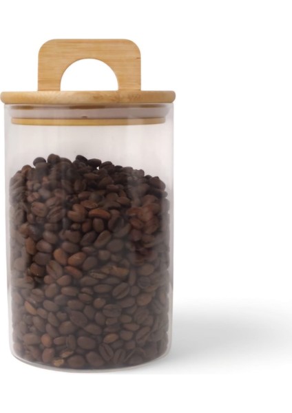 950 ml Bambu Kapaklı Yuvarlak Cam Kavanoz BOR044