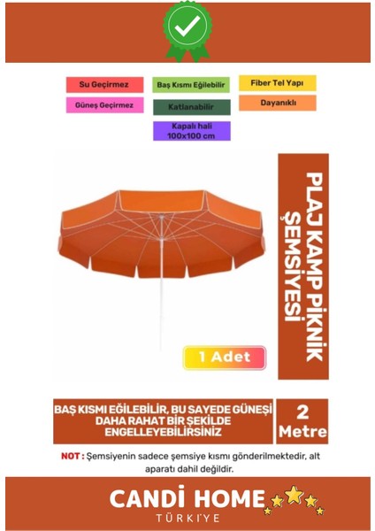 Turuncu 200CM Su Geçirmez Katlanabilir Kamp ve Plaj Şemsiyesi