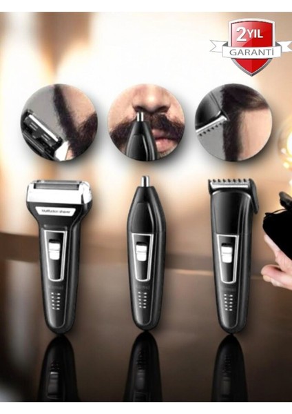 Uzun Süreli Şarjlı Paslanmaz Çelik Bıçaklı Tıraş Makinesi, 3 Başlıklı, Siyah fiyatları