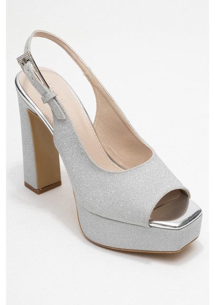 Glora Gümüş Simli Kadın Platform Topuklu Abiye Ayakkabı modelleri