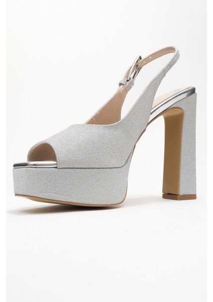 Glora Gümüş Simli Kadın Platform Topuklu Abiye Ayakkabı fırsatları
