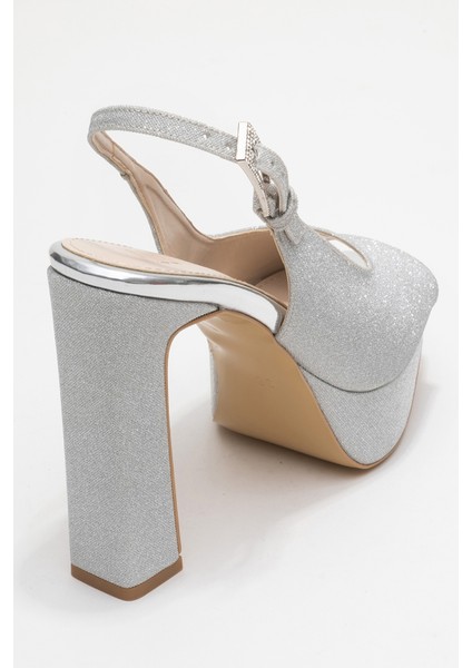 Glora Gümüş Simli Kadın Platform Topuklu Abiye Ayakkabı indirimleri