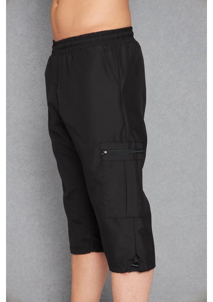 Erkek Büyük Beden Kargo Cepli Micro Deniz Kapri Siyah 2665B-S