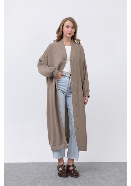 Önü Düğme Detaylı Uzun Tunik Camel 10681