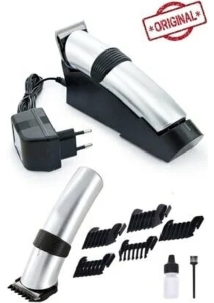 Şarjlı Profesyonel Saç Sakal Kesme ve Tıraş Makinesi (Standlı) Gümüş 609