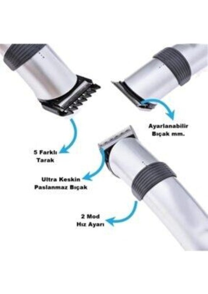 Şarjlı Profesyonel Saç Sakal Kesme ve Tıraş Makinesi (Standlı) Gümüş 609 fiyatları