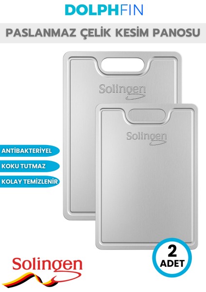 Solingen Paslanmaz Çelik Kesme Tahtası 2 Adet Antibakteriyel Yüzey