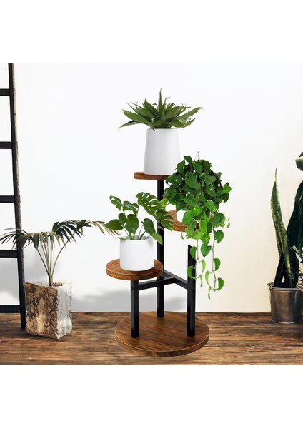 Çiçeklik 3 Raflı Saksılık Dekoratif 3 Raflı Çiçeklik Metal Doğal Ahşap Saksılık Çiçek Rafı Daire Model modelleri
