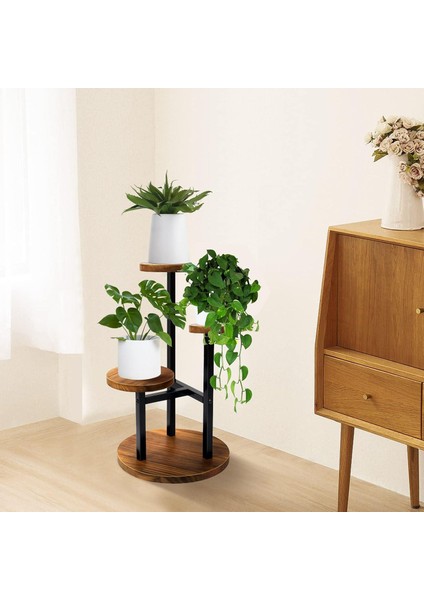 Çiçeklik 3 Raflı Saksılık Dekoratif 3 Raflı Çiçeklik Metal Doğal Ahşap Saksılık Çiçek Rafı Daire Model fırsatları