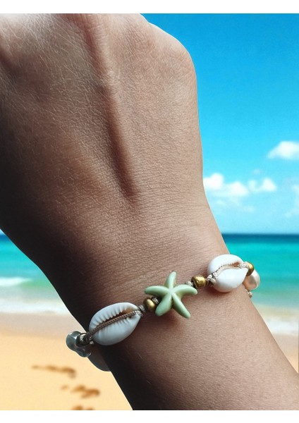 Yeşil Deniz Yıldızı, Midye Kabuğu ve Inci Detaylı Yaz Rüyası Kadın Ipli Bileklik fırsatları