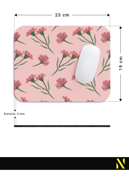 Pembe Çiçek Desenli Ergonomik Mouse Pad - 23 cm x 19 cm - Kaydırmaz Taban Ev ve Ofis Kullanımı Için Ideal Fare Altlığı Mousepad