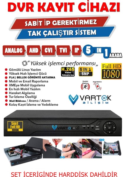5 Mp 8 Kameralı Tak Çalıştır Hazır Kamera Seti modelleri