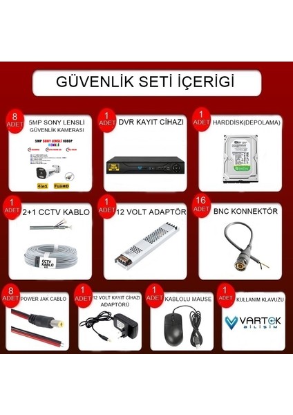 5 Mp 8 Kameralı Tak Çalıştır Hazır Kamera Seti fırsatları